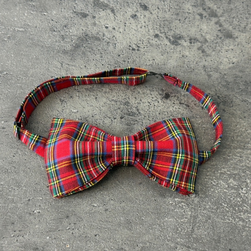 Mens Red Plaid Bow Tie Royal Stewart Tartan Pre-Tied Adjustable Formal Neckwear